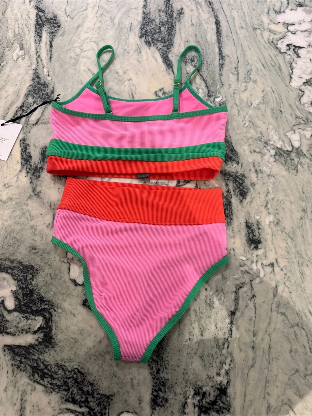 Beach Riot Pink, Green & Red Colorblock Girls' Bikini Set